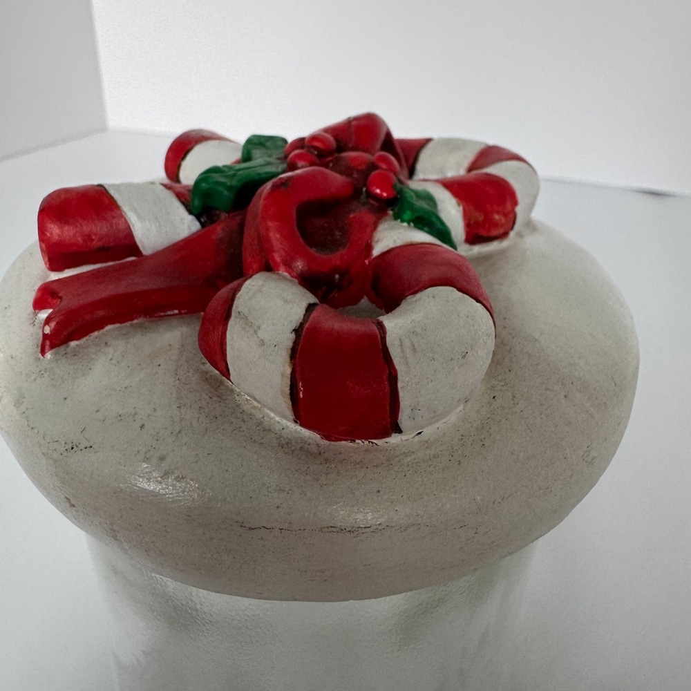 Christmas Glass Canister Candy/Cookie Screw on Lid w/Candly Canes on Lid
